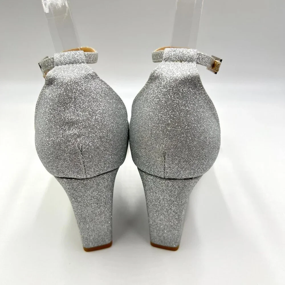 Jewel Badgley Mischka Size 9.5 Peggy Silver Jeweled Wedges Dress‎ Sandals Shoes